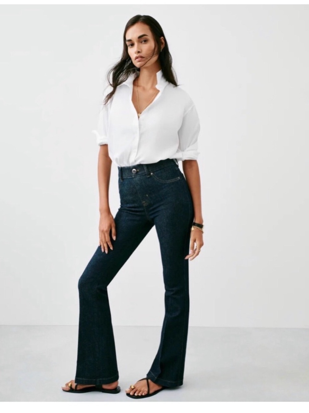 SPANX shape Original EveryWear Flare Jeans Raw Indigo Dark Blue Size L